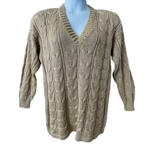 VINTAGE 80s Metallic Gold Sweater with Gold Bead Accents Size Large